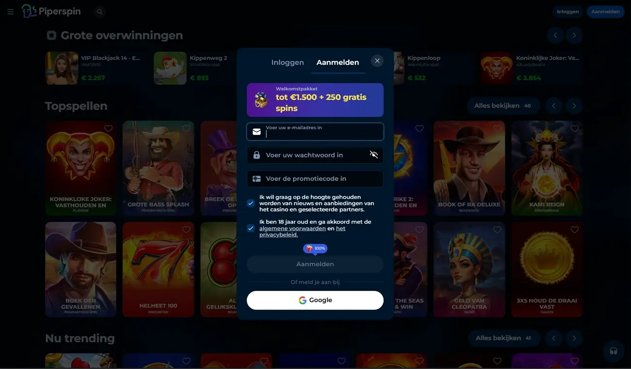 Casino PiperSpin Registratie en Login